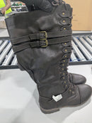 ILLUDE TIMBERLY- WOMEN'S FASHION LACE UP BUCKLE KNEE HIGH COMBAT BOOTS - 9 BROWN - Like New