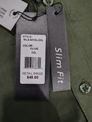 GALAXY BY HARVIC LONG SLEEVE SOLID SLIM FIT DRESS SHIRT - SIZE: MEN 2XL - OLIVE - Brand New