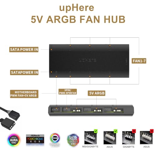 UPHERE 120MM BLACK ARGB COMPUTER CASE FANS 5-PACK HIGH PERFORMANCE COOLING - Like New