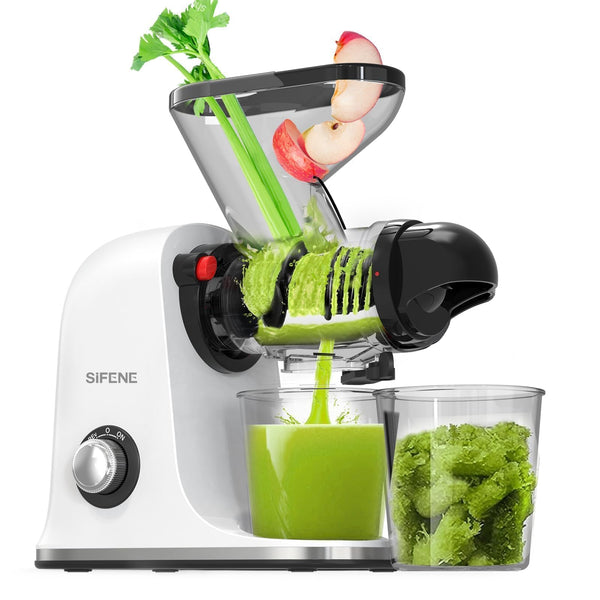 SIFENE 150W COLD PRESS JUICER MACHINE, DUAL CHUTES, BPA-FREE, WHITE Like New