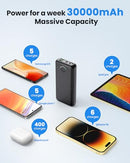 JIGA PORTABLE CHARGER POWER BANK 30000MAH USB C 22.5W FAST 3 OUTPUTS - BLACK - Like New