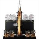 KROWN KITCHEN Gun Whiskey Decanter Set Glasses Coasters Wood Base B08HMS57XB - Brand New