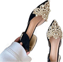 ISKADO HEELS WOMEN NEW CROWN PEARL SOFT FLATS  SHOES - SIZE: WOMEN 10 - BLACK - Like New