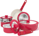 Bazova Healthy Ceramic Cookware Set, 13 Pieces - Red - Like New