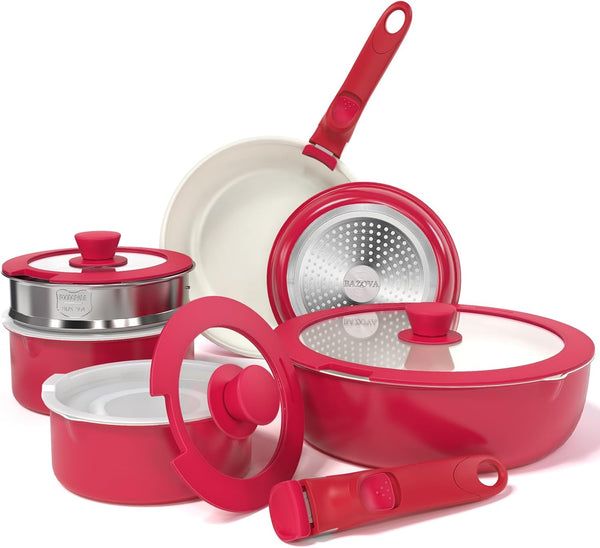 Bazova Healthy Ceramic Cookware Set, 13 Pieces - Red Like New