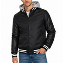 FORMAKER MEN'S HOODED VARSITY JACKET W/ DETACHABLE HOOD - SIZE 2XL - BLACK BLACK - Like New