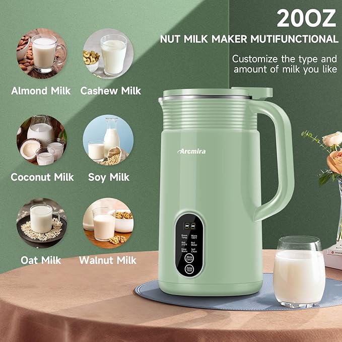 ARCMIRA Automatic Nut Milk Maker 20 oz Homemade Beverages HB-B6K - Green Like New