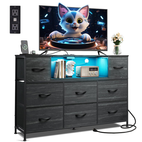 WLIVE BLACK TV STAND 45 50 55 INCH TV LIGHTS CHARGING ASNG114 - CHARCOAL BLACK - Like New