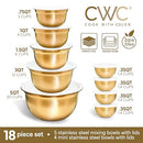 COOK WITH COLOR 18 PIECE MIXING BOWLS SET AIRTIGHT LIDS STAINLESS STEEL - GOLD - Like New