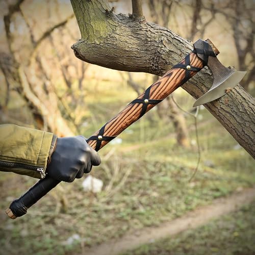 DEER EDGE VIKING AXE OF RAGNAR LOTHBROK HAND FORGED AXE LEATHER - BLACK - Like New