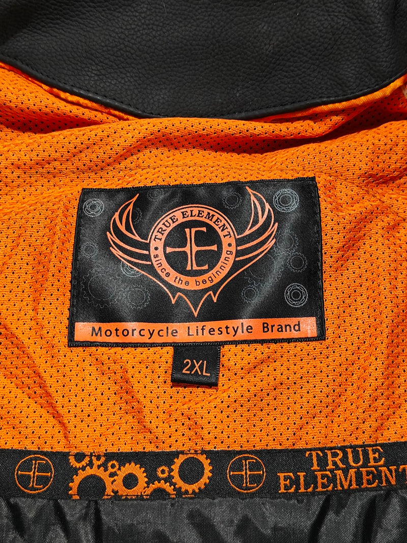 TRUE ELEMENT MENS STYLE LEATHER MOTORCYCLE VEST - SIZE: MEN 2XL - BLACK - Brand New