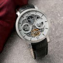 HERITOR Men's 'Aries Skeleton' Stainless Steel and Leather Watch - BLACK LEATHER Like New