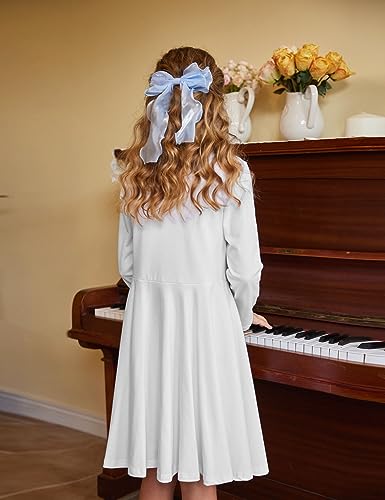 ARSHINER GIRLS LONG SLEEVE STRETCHY A LINE TWIRLY DRESS SIZE 5T WHITE - Brand New