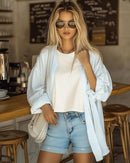 FICERD - WOMEN CROP TOPS HALF SLEEVE CROPPED T SHIRTS CREW NECK - SIZE: L - Like New