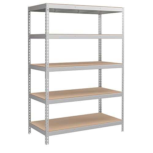 SONGMICS 5-Tier Storage Shelves, 23.6 x 47.2 x 70.9, Silver and Natural Beige - Like New