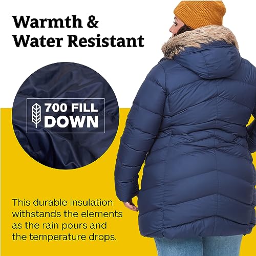 13020 MARMOT Women's Montreal Mid-Thigh Length Down Puffer Coat Arctic Navy 1X - Brand New