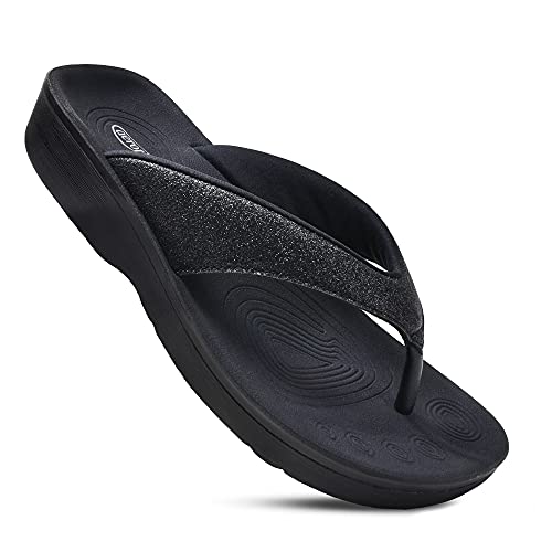 AEROTHOTIC SLIP ON RECOVERY FOOTWEAR WOMEN YOGA THONG - CRYSTAL BLACK - SIZE 7 - Like New