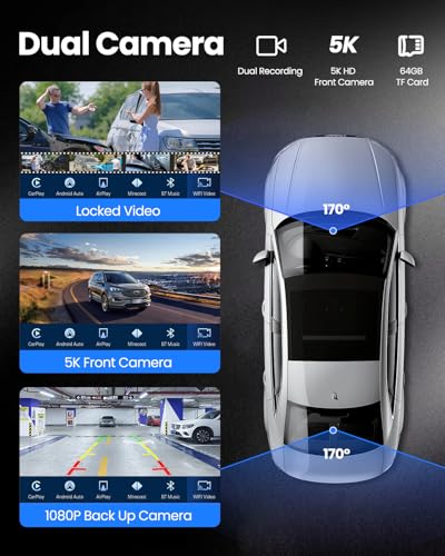 MOECKEARLA WIRELESS CARPLAY 5K DASH CAM 9" PORTABLE APPLE CARPLAY - BLACK - Like New