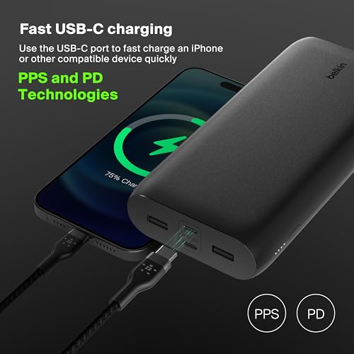 Belkin Portable Charger, 4-Port Power Bank 26,000mAh w/USB-C & USB-A Ports Black - Like New