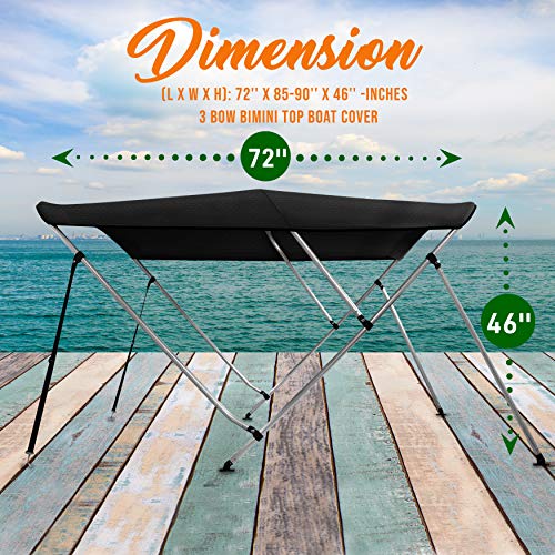 SERENELIFE WATERPROOF BOAT BIMINI TOP COVER 85-90"W 3 BOW BIMINI TOP - Gray - Like New