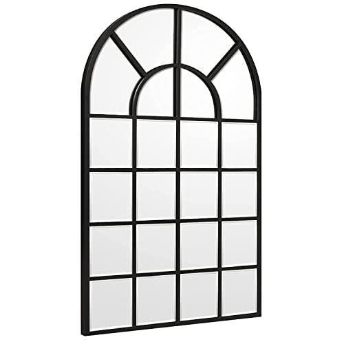 GIFTTROVE BLACK ARCHED WINDOW MIRROR LARGE WINDOW PANE MIRROR - BLACK - Like New