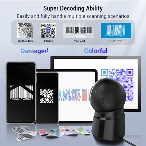 TERA BARCODE SCANNER DESKTOP OMNIDIRECTIONAL: 1D 2D QR HANDS FREE USB WIRED - Like New