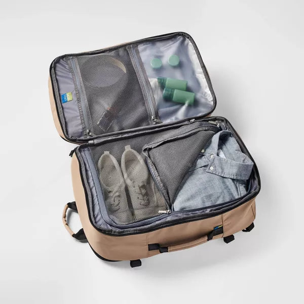 OPEN STORY 35L TRAVEL BACKPACK-OPEN STORY COLLEGE BOOK BAG 17" - BEIGE - Brand New