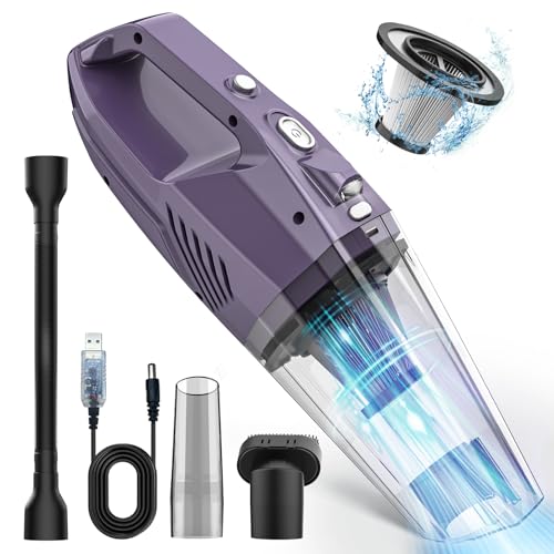 HANDHELD VACUUM WIRELESS WITH LED LIGHT, HEPA FILTER, RECHARGEABLE - PURPLE Like New