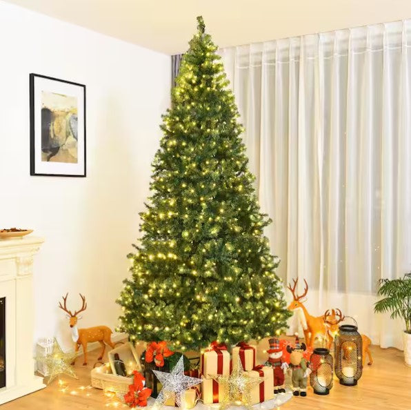9 FT PRE-LIT LED HINGED ARTIFICIAL CHRISTMAS TREE 1000 LED LIGHTS STAND - GREEN - Like New