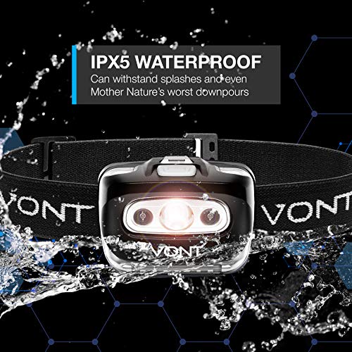 VONT LED HEADLAMP [BATTERIES INCLUDED, 2 PACK] IPX5 WATERPROOF - BLACK - Like New