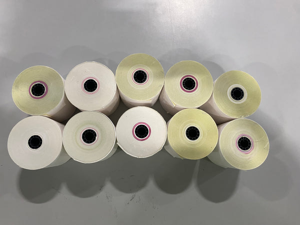 UNIVERSAL 10 ROLLS 2-PLY 3" X 90' CARBONLESS POS PAPER ROLLS - WHITE/CANARY - Brand New