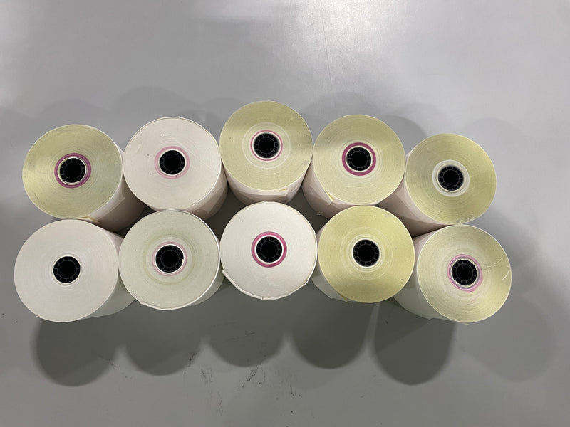 UNIVERSAL 10 ROLLS 2-PLY 3" X 90' CARBONLESS POS PAPER ROLLS - WHITE/CANARY - Brand New