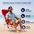 CARIBBEAN JOE FOLDING BEACH CHAIR CHAIR WITH HEADREST 350LBS CAPACITY - RED - Brand New