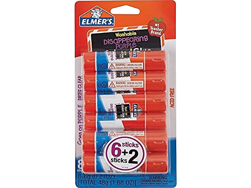 ELMERS ELMER'S DISAPPEARING PURPLE SCHOOL GLUE STICKS 0.21 OZ EACH 8 STICKS - Brand New