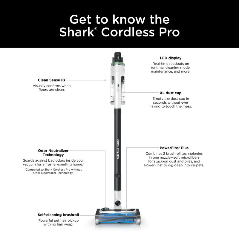 SHARK CORDLESS PRO STICK VACUUM CLEAN SENSE IQ TECHNOLOGY - BLACK/WHITE - Like New