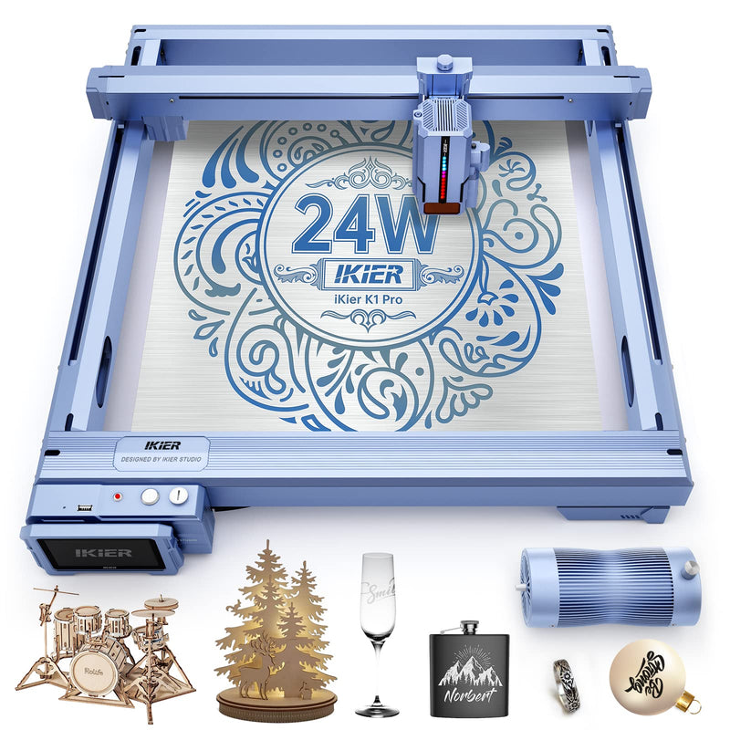 IKIER K1 PRO LASER ENGRAVER AUTO AIR ASSIST PUMP 24W OUTPUT LASER CUTTER - Like New