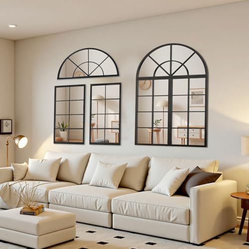 NXHOME BLACK ARCHED WINDOW FINISHED METAL MIRROR 47.24×31.5" SET OF 3PCS SPLICED - Like New