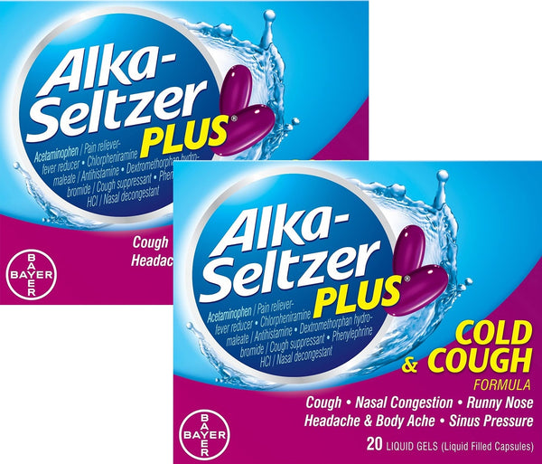 2-Pack: Alka-Seltzer Plus Cold and Cough Liquid Gels - 20 Count (40 total) New