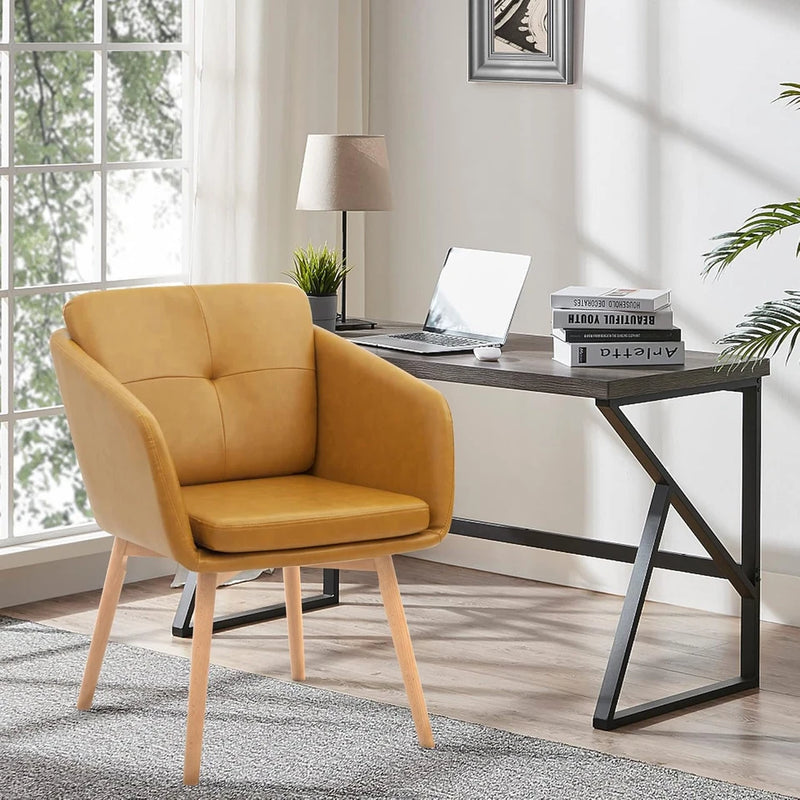 ‎CANGLONG FAUX LEATHER SIDE CHAIR UPHOLSTERED ARM DINGING CHAIR - ‎LIGHT BROWN - Like New