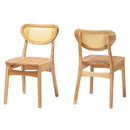 Baxton Studio Nenet Oak Brown Finished Wood and Rattan 2-Piece Dining Chair Set - Brand New