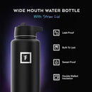 CAMPING & HIKING HYDRATION FLASK STRAW WIDE MOUTH STAINLESS STEEL 40 OZ - BLK - Like New
