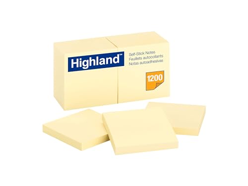HIGHLAND STICKY NOTES, 3 X 3 INCHES, YELLOW, 12 PACK (6549) - YELLOW - Like New