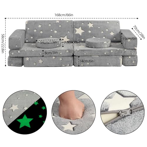 Kids Couch Sofa 12 Pcs Modular Star Glow in The Dark, Grab and Go Gear - Like New