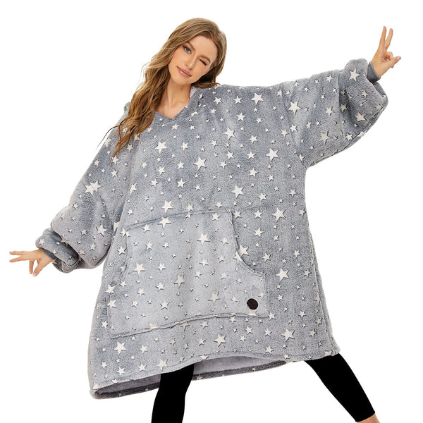 THREE POODLE Wearable Blanket Hoodie Glow in The Dark Sherpa Hoodie - Brand New