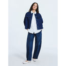SCOOP WOMEN'S CROPPED OVERSIZED BUTTON-DOWN SHIRT - SIZE: WOMEN M - MEDIUM WASH - Brand New