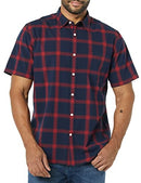 AMAZON ESSENTIALS MEN'S SHORT-SLEEVE POPLIN NAVY RED BUFFALO PLAID SIZE M - Brand New