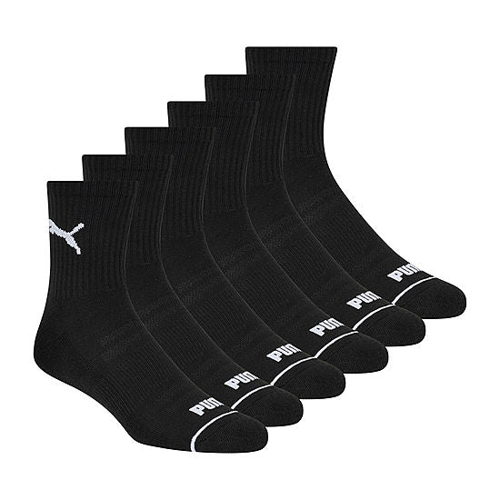 PUMA SPORTSTYLE TRAINING 6 PAIR QUARTER ANKLE SOCKS MENS - SIZE: 10-13 - BLACK - Brand New