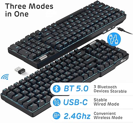 RK ROYAL KLUDGE Swappable Mechanical Keyboard Blue Backlight RK96 - Black Like New