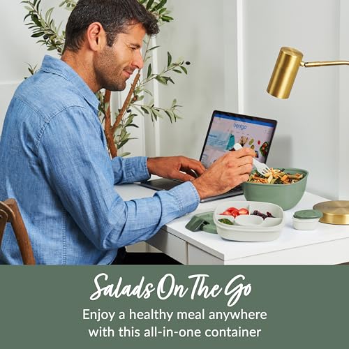Bentgo Salad Container - 54 oz Bowl, Tray & Fork - Khaki Green - Brand New