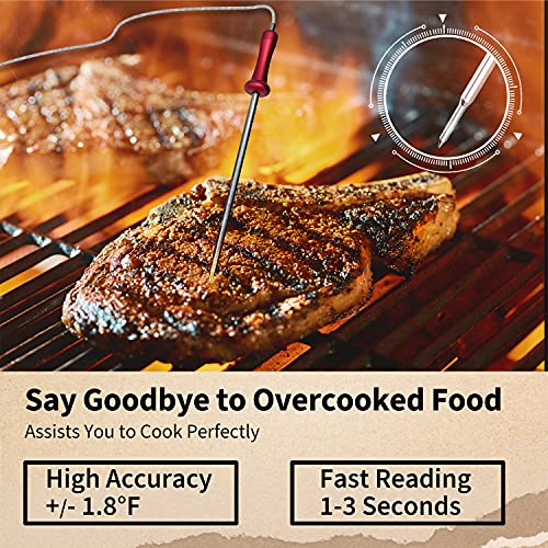 YIOU WIRELESS MEAT THERMOMETER FOR COOKING, DIGITAL MEAT THERMOMETER -RED - Like New